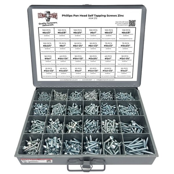 Boltsandnuts.Com Phillips Pan Head Sheet Metal Self Tapping Screws Assortment - 1421 PCS Assortment Kit #215 - main